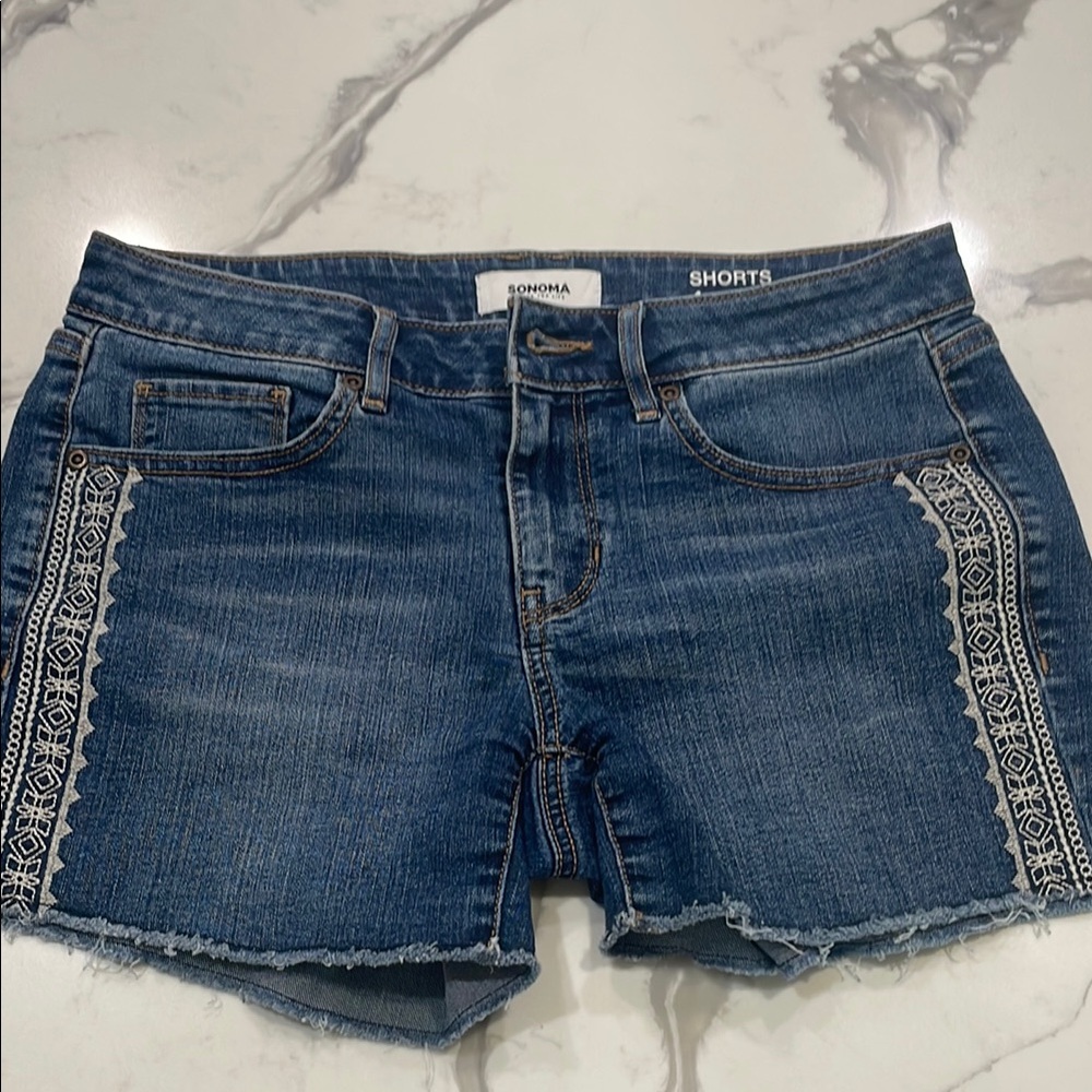 Sonoma Dark Blue Denim Shorts with White Embroidery